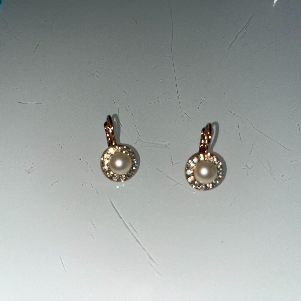 Mariana Swarovski Crystal Pearl Earrings Rose Gold